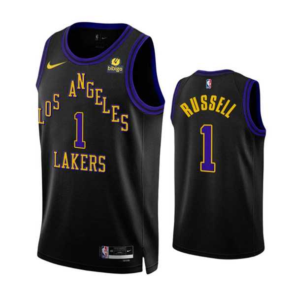 Mens Los Angeles Lakers #1 DAngelo Russell Black 2023-24 City Edition Stitched Basketball Jersey Dzhi
